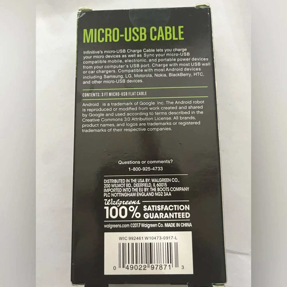Micro usb charge cord